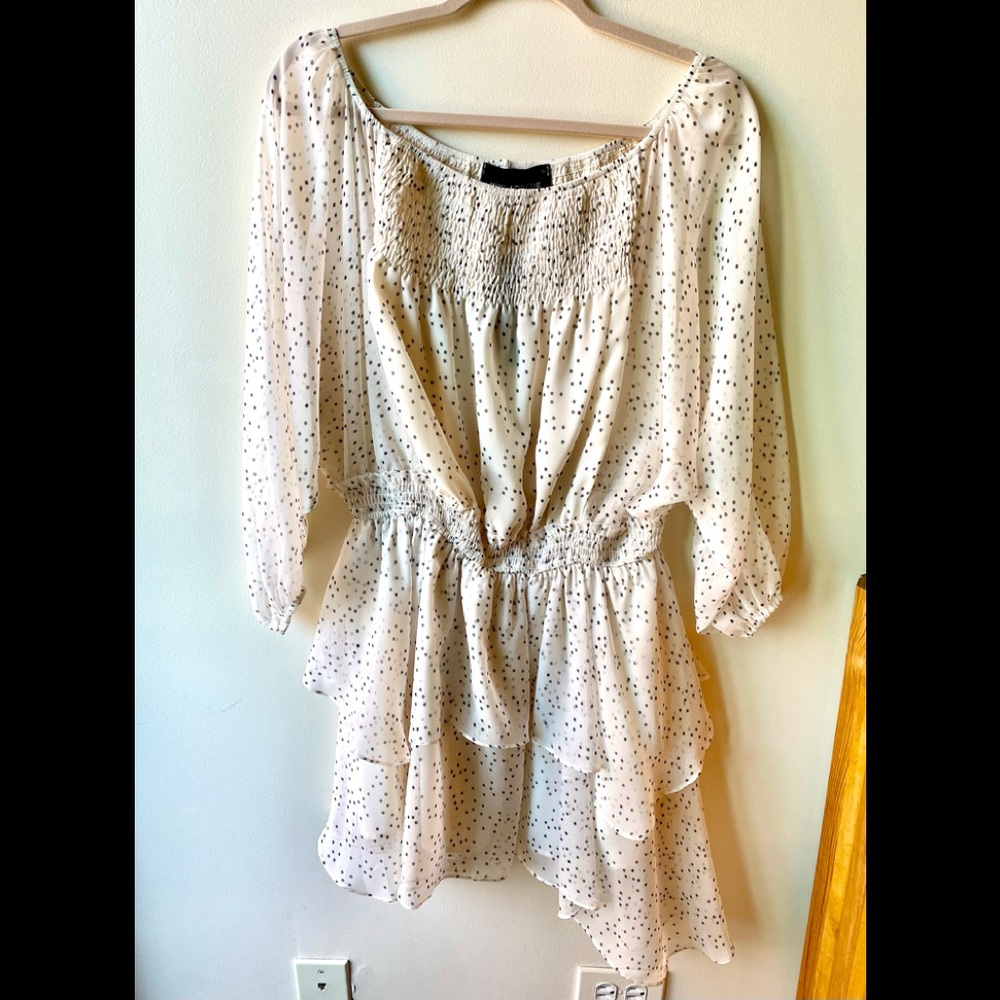 NWT Ivory Mimi and Dottie Off the Shoulder Dot Dress with Sheer Sleeves